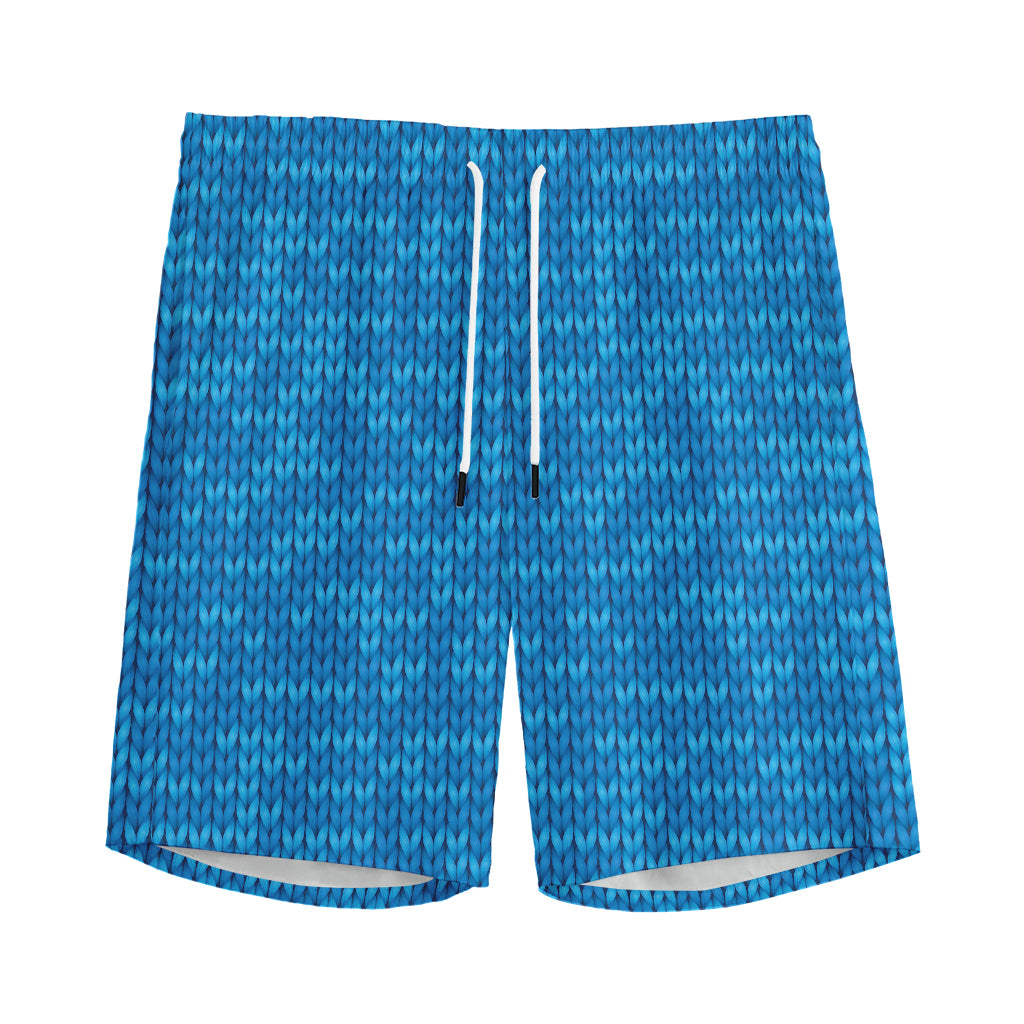 Blue Knitted Pattern Print Men's Sports Shorts