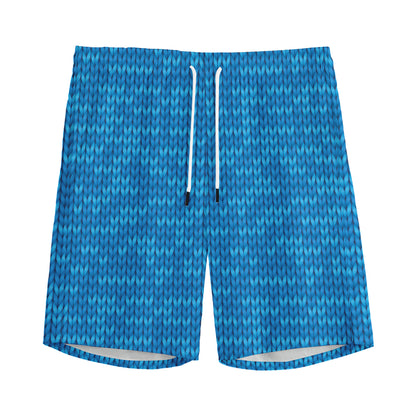 Blue Knitted Pattern Print Men's Sports Shorts