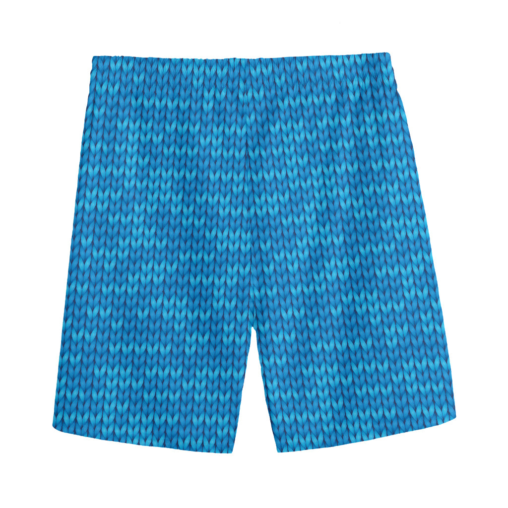 Blue Knitted Pattern Print Men's Sports Shorts