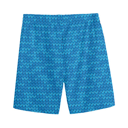 Blue Knitted Pattern Print Men's Sports Shorts