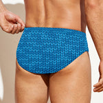 Blue Knitted Pattern Print Men's Swim Briefs