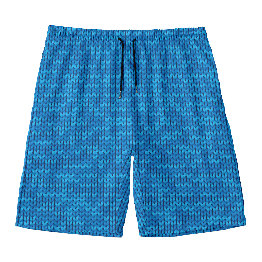 Blue Knitted Pattern Print Men's Swim Trunks