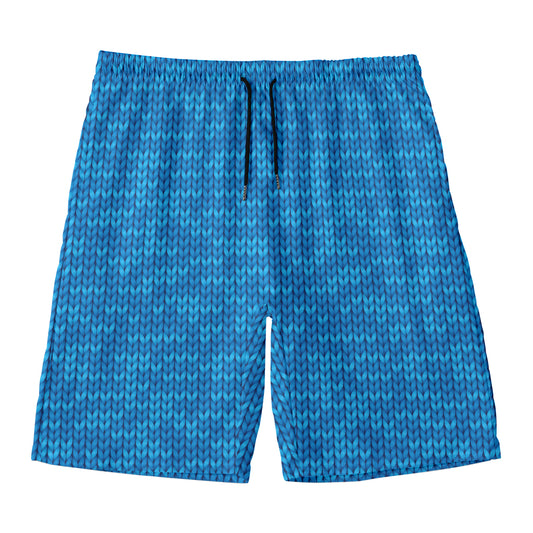 Blue Knitted Pattern Print Men's Swim Trunks