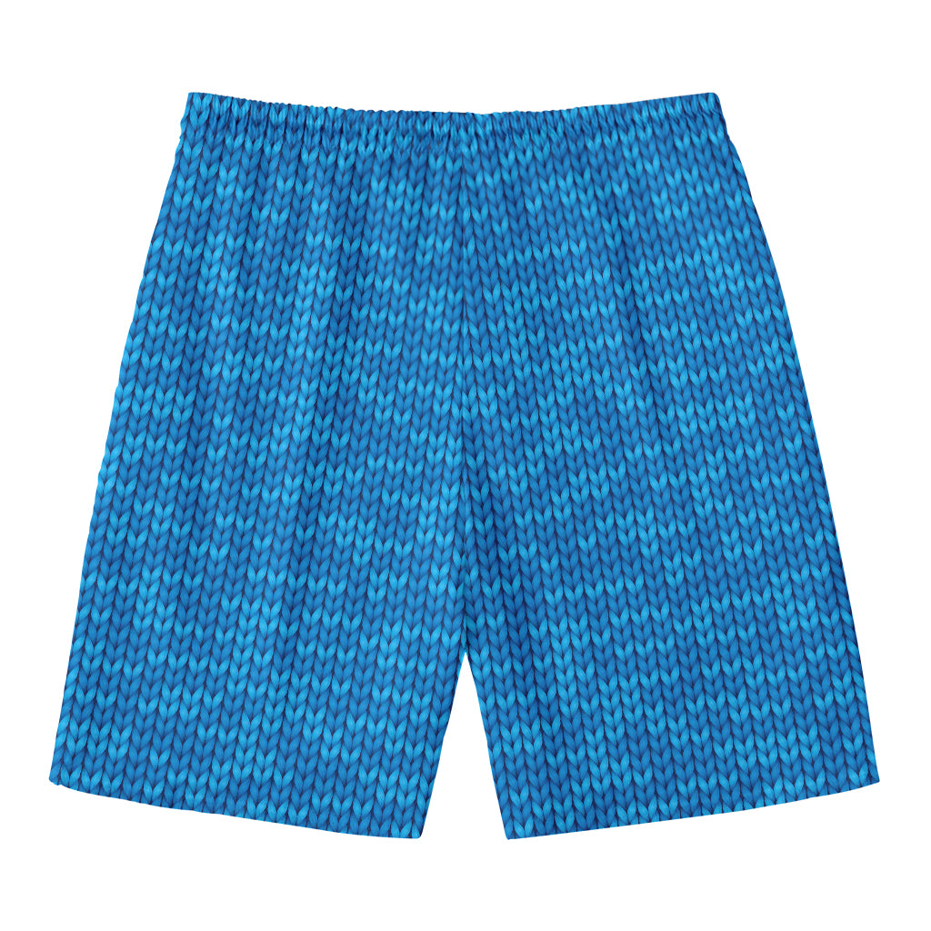 Blue Knitted Pattern Print Men's Swim Trunks