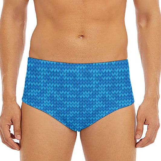 Blue Knitted Pattern Print Men's Triangle Swim Briefs