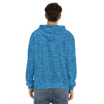 Blue Knitted Pattern Print Men's Velvet Pullover Hoodie