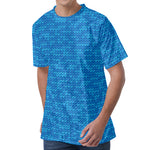 Blue Knitted Pattern Print Men's Velvet T-Shirt
