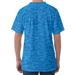 Blue Knitted Pattern Print Men's Velvet T-Shirt