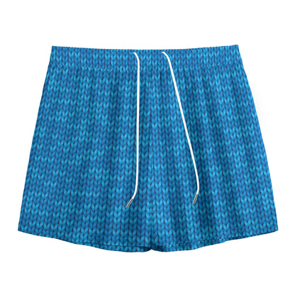 Blue Knitted Pattern Print Mesh Shorts