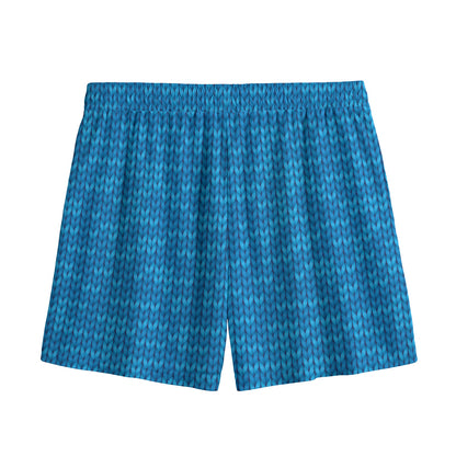 Blue Knitted Pattern Print Mesh Shorts