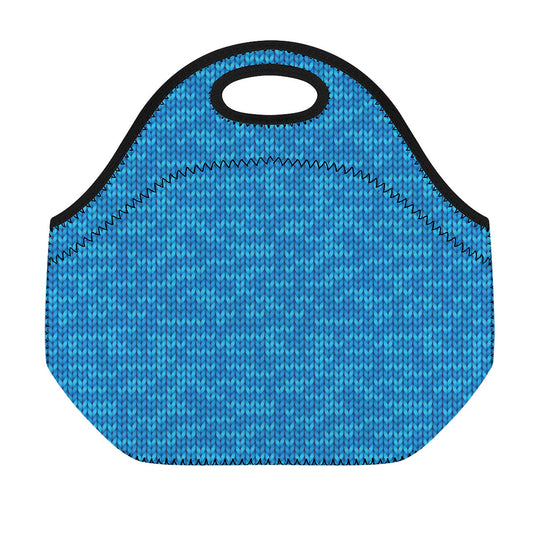 Blue Knitted Pattern Print Neoprene Lunch Bag