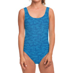 Blue Knitted Pattern Print One Piece Swimsuit