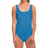 Blue Knitted Pattern Print One Piece Swimsuit