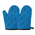 Blue Knitted Pattern Print Oven Mitts