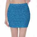 Blue Knitted Pattern Print Pencil Mini Skirt