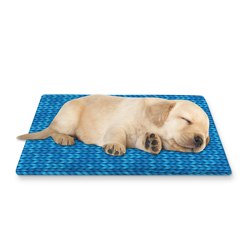 Blue Knitted Pattern Print Pet Cooling Mat Cover