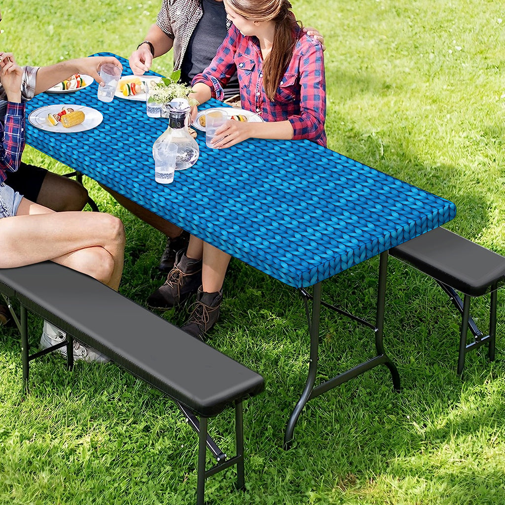 Blue Knitted Pattern Print Picnic Table Cover