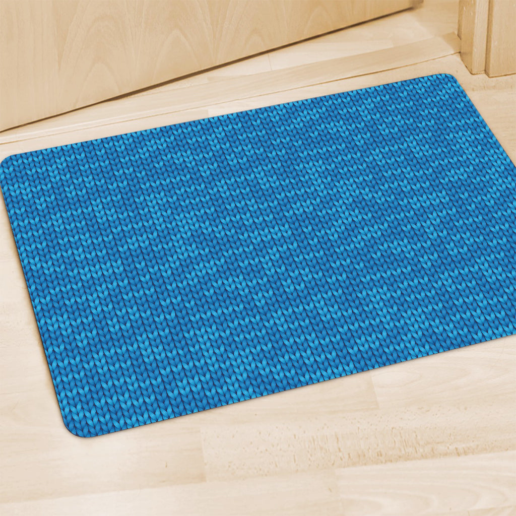 Blue Knitted Pattern Print Polyester Doormat