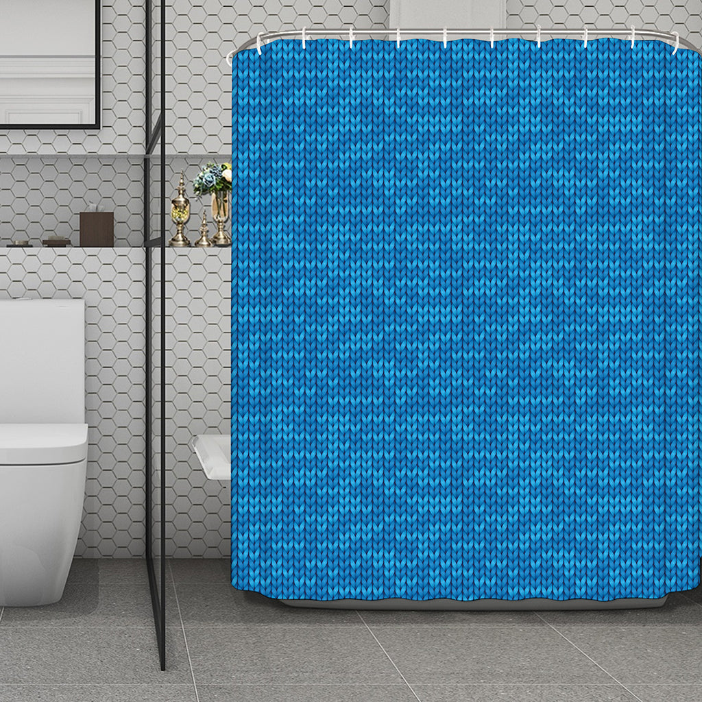 Blue Knitted Pattern Print Polyester Shower Curtain