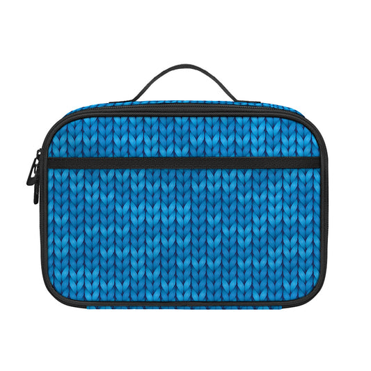 Blue Knitted Pattern Print Portable Lunch Bag
