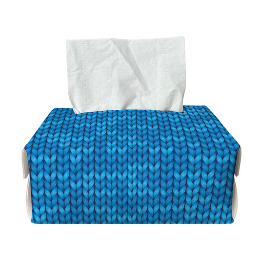 Blue Knitted Pattern Print Rectangle Tissue Box Cover