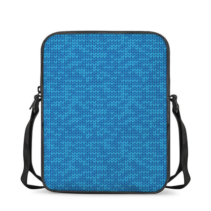 Blue Knitted Pattern Print Rectangular Crossbody Bag