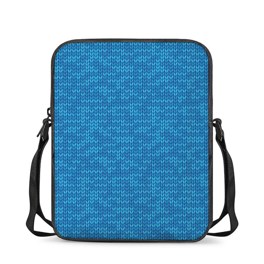 Blue Knitted Pattern Print Rectangular Crossbody Bag
