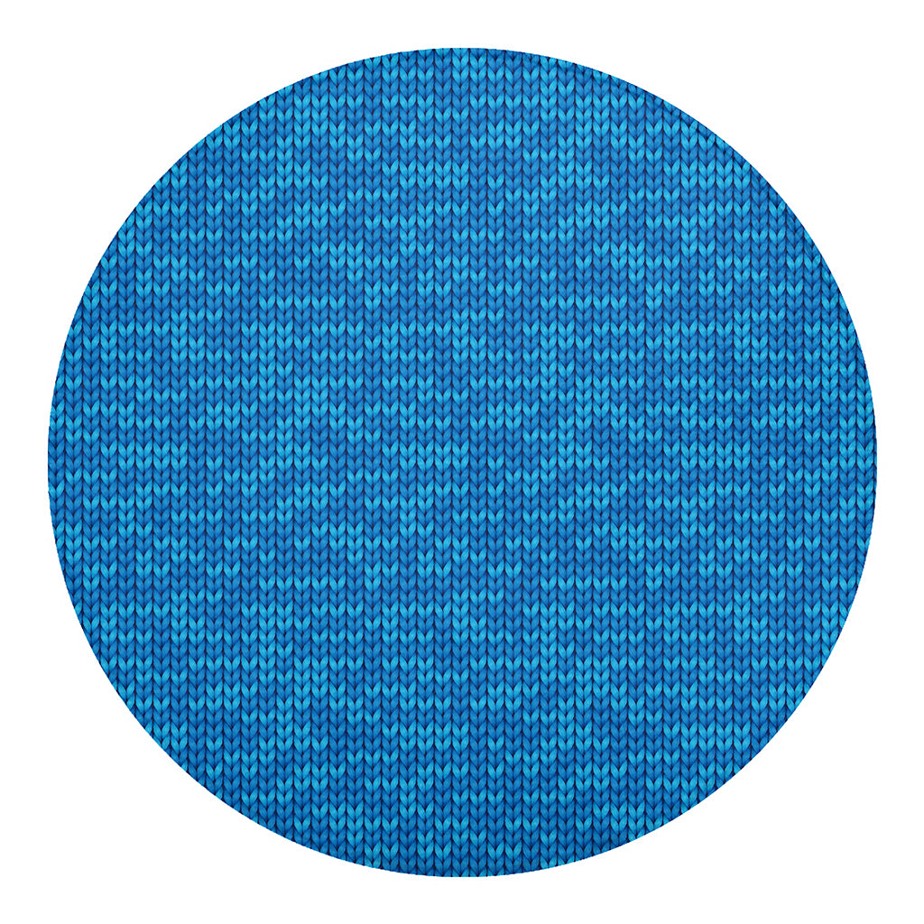 Blue Knitted Pattern Print Round Blanket