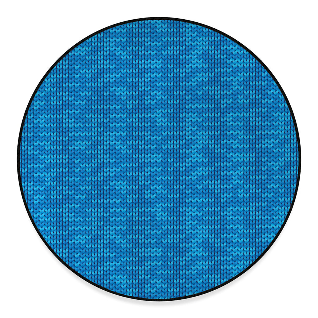 Blue Knitted Pattern Print Round Floor Mat