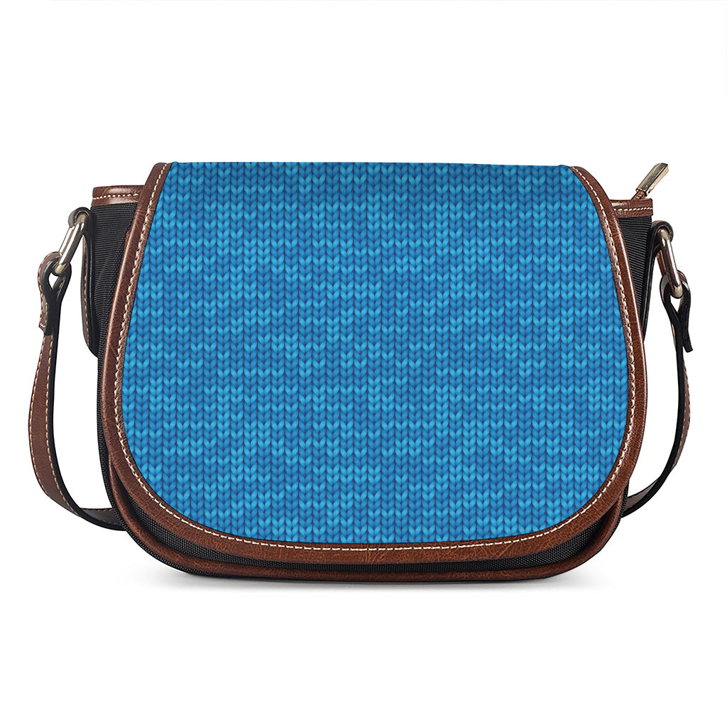 Blue Knitted Pattern Print Saddle Bag
