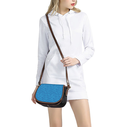 Blue Knitted Pattern Print Saddle Bag