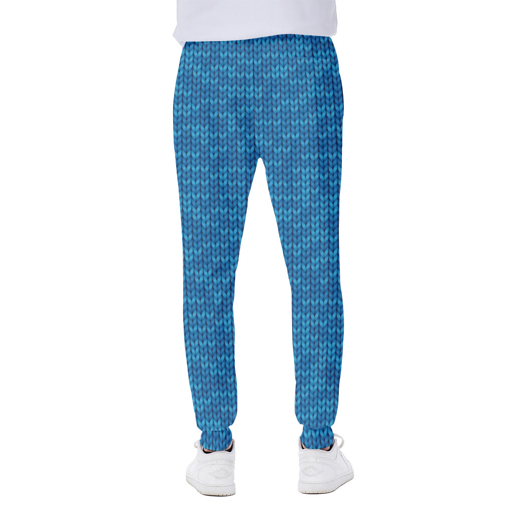Blue Knitted Pattern Print Scuba Joggers