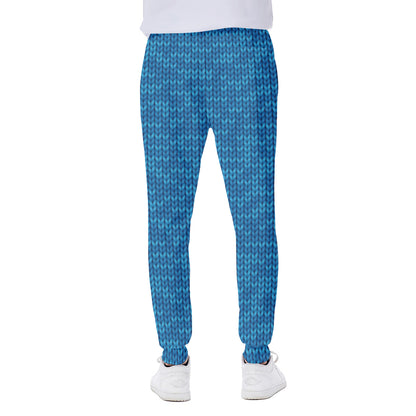 Blue Knitted Pattern Print Scuba Joggers