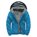 Blue Knitted Pattern Print Sherpa Lined Zip Up Hoodie