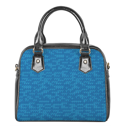Blue Knitted Pattern Print Shoulder Handbag