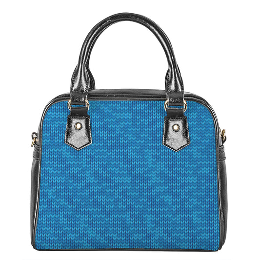 Blue Knitted Pattern Print Shoulder Handbag