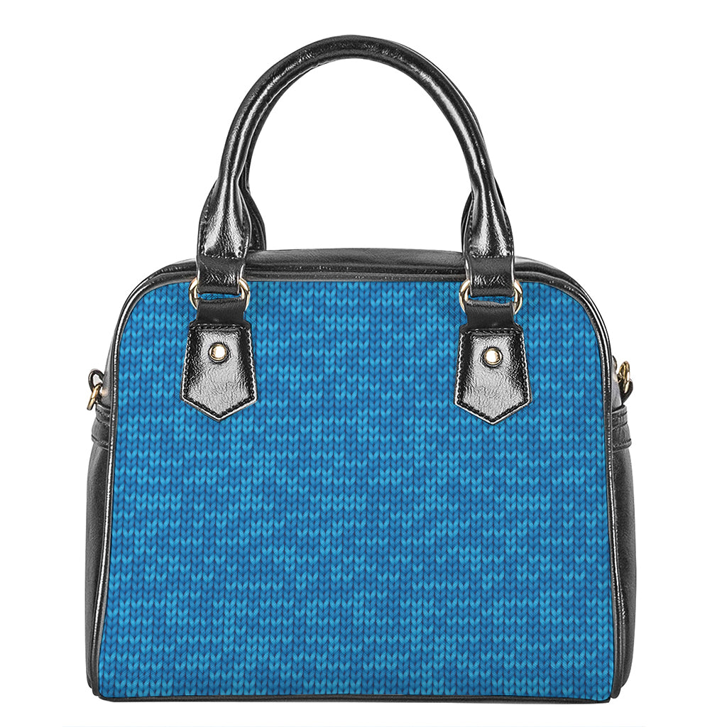 Blue Knitted Pattern Print Shoulder Handbag