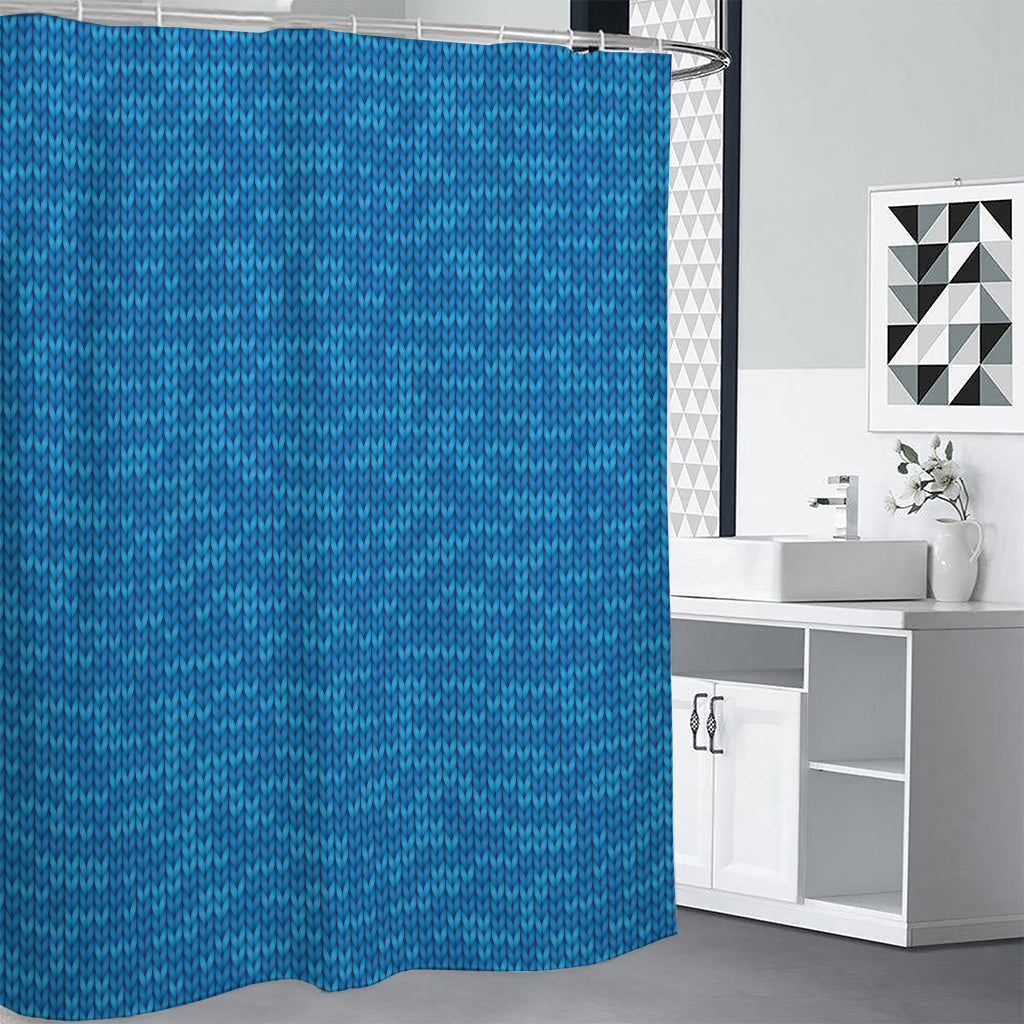 Blue Knitted Pattern Print Shower Curtain