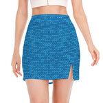 Blue Knitted Pattern Print Side Slit Mini Skirt