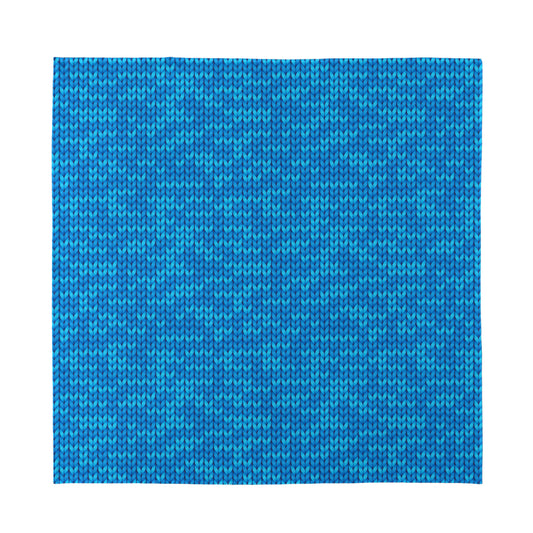Blue Knitted Pattern Print Silk Bandana