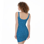 Blue Knitted Pattern Print Sleeveless Bodycon Dress