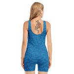 Blue Knitted Pattern Print Sleeveless One Piece Swimsuit