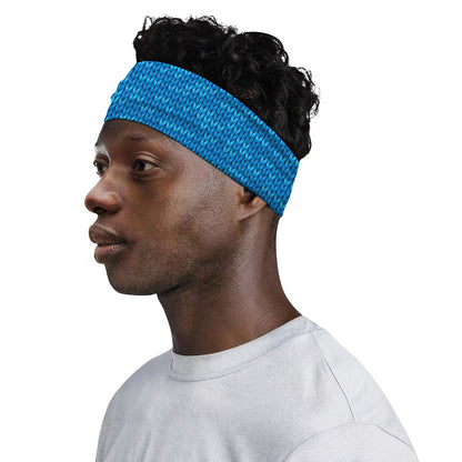 Blue Knitted Pattern Print Sports Headband