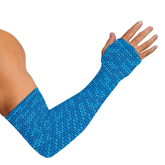 Blue Knitted Pattern Print Sun Protection Arm Sleeves