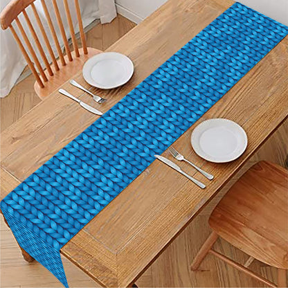 Blue Knitted Pattern Print Table Runner