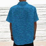 Blue Knitted Pattern Print Textured Short Sleeve Shirt