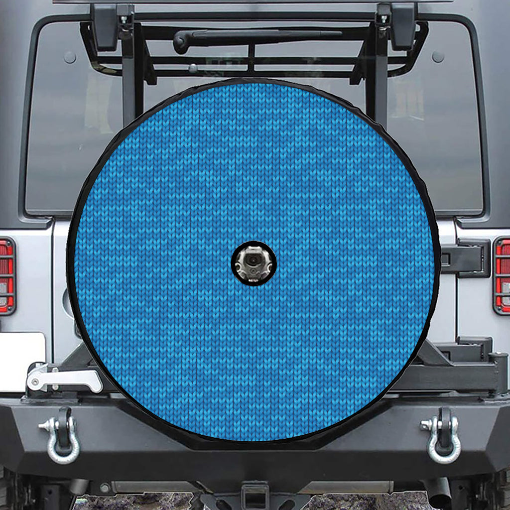 Blue Knitted Pattern Print Tire Cover With Camera Hole