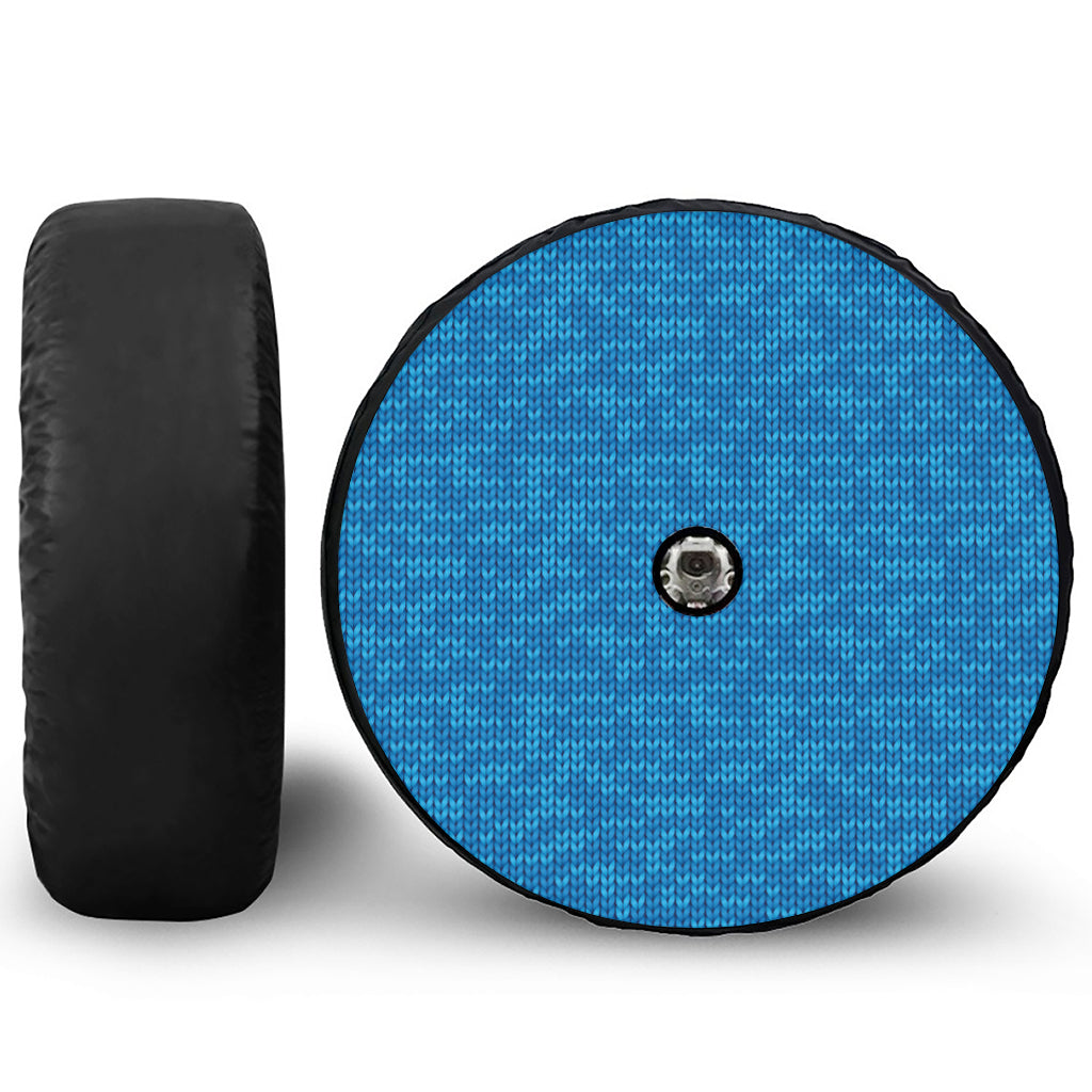 Blue Knitted Pattern Print Tire Cover With Camera Hole