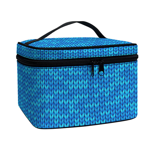 Blue Knitted Pattern Print Travel Makeup Bag