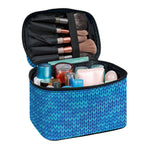 Blue Knitted Pattern Print Travel Makeup Bag